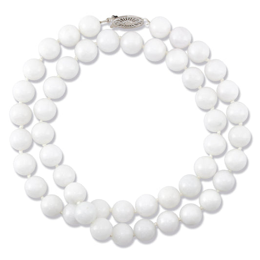 14K White Gold White Jadeite Jade Bead Necklace | UPC #371194
