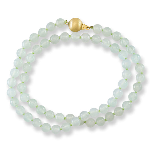 Water Jadeite Jade Bead Necklace 14K Yellow Gold | UPC #407718