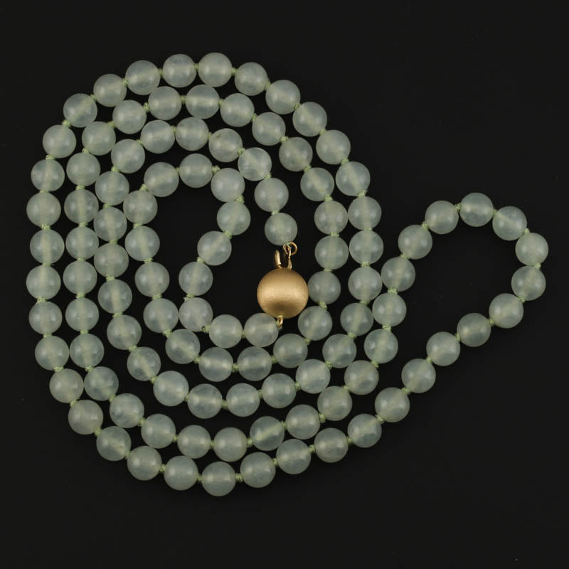 18K YELLOW GOLD WATER JADEITE JADE BEAD NECKLACE UPC #375116