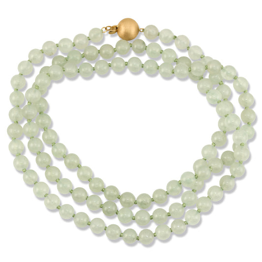 18K YELLOW GOLD WATER JADEITE JADE BEAD NECKLACE UPC #375116