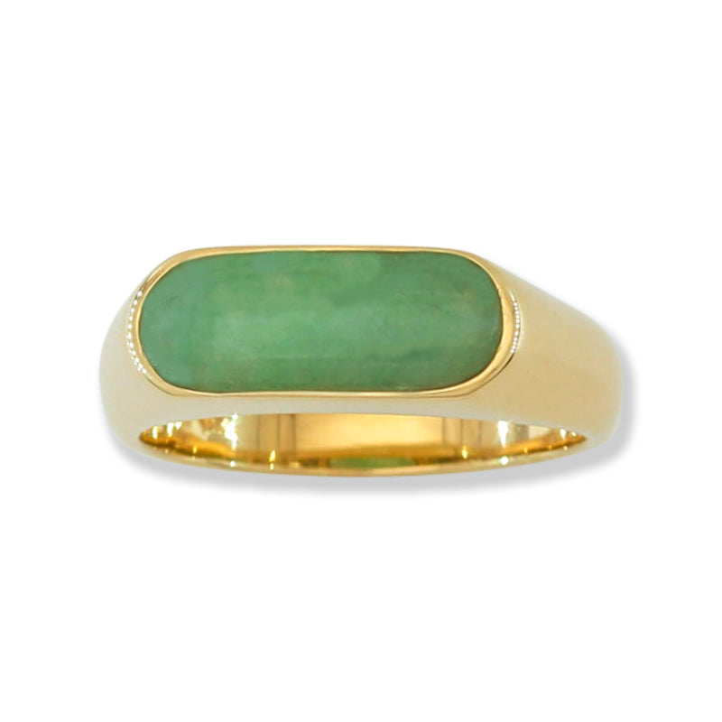 Green Jadeite Jade Saddle Ring in 14K Yellow Gold | UPC #401969