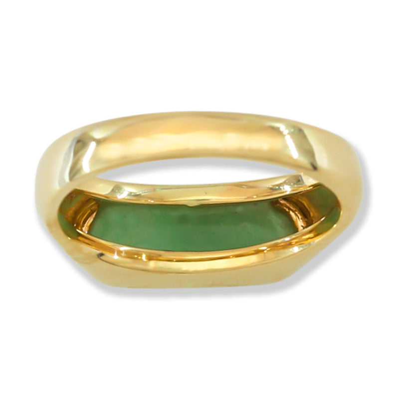 Green Jadeite Jade Saddle Ring in 14K Yellow Gold | UPC #401969