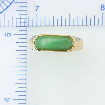 Green Jadeite Jade Saddle Ring in 14K Yellow Gold | UPC #401969