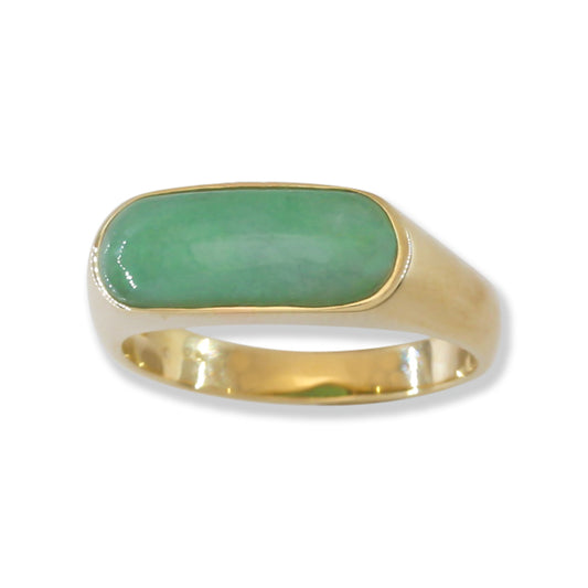 Green Jadeite Jade Saddle Ring in 14K Yellow Gold | UPC #401945