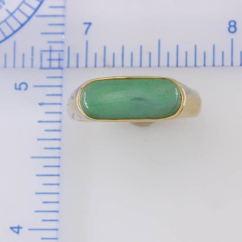 Green Jadeite Jade Saddle Ring in 14K Yellow Gold | UPC #401945