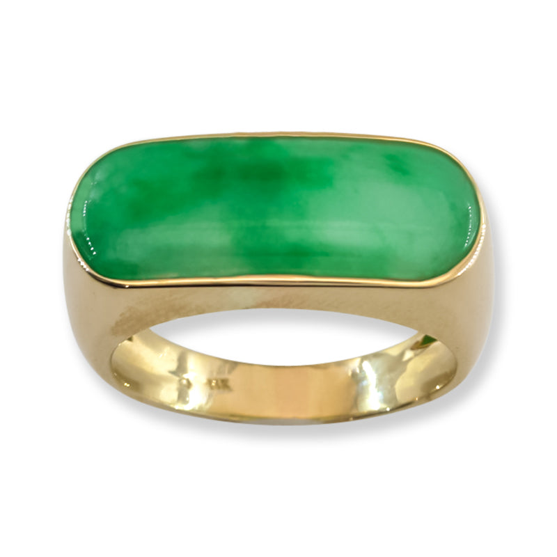 Green Jadeite Jade Saddle Ring in 14K Yellow Gold | UPC #064652