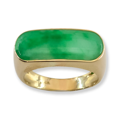 Green Jadeite Jade Saddle Ring in 14K Yellow Gold | UPC #064652