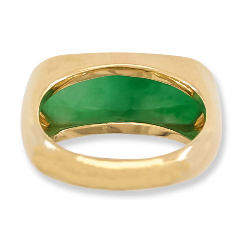 Green Jadeite Jade Saddle Ring in 14K Yellow Gold | UPC #064652