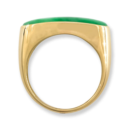 Green Jadeite Jade Saddle Ring in 14K Yellow Gold | UPC #064652