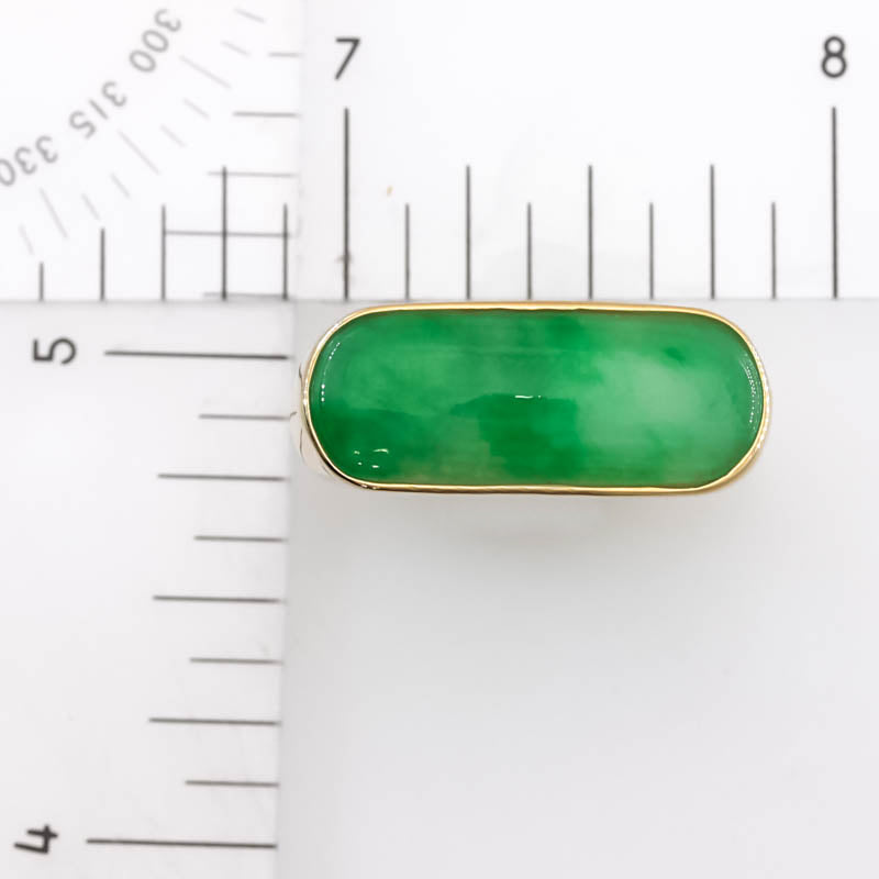 Green Jadeite Jade Saddle Ring in 14K Yellow Gold | UPC #064652