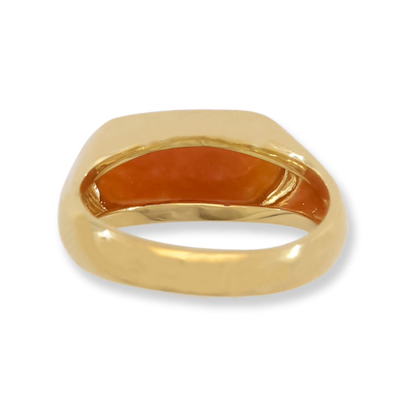 Red Jadeite Jade Saddle Ring in 14K Yellow Gold | UPC #406407