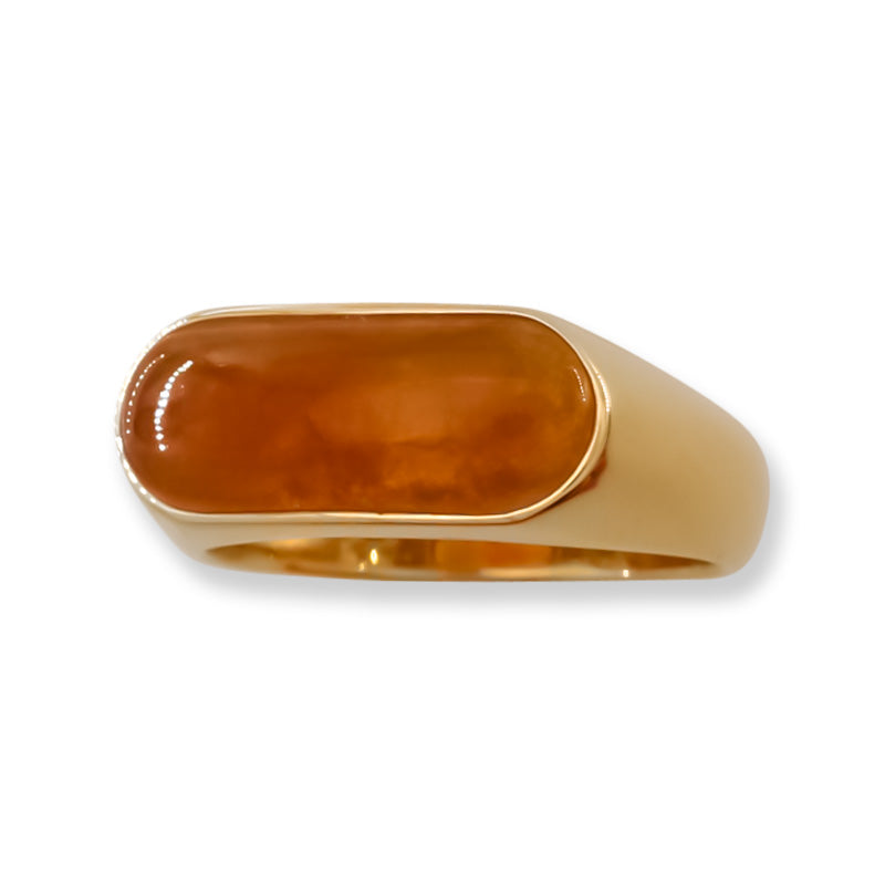 Red Jadeite Jade Saddle Ring in 14K Yellow Gold | UPC #406391