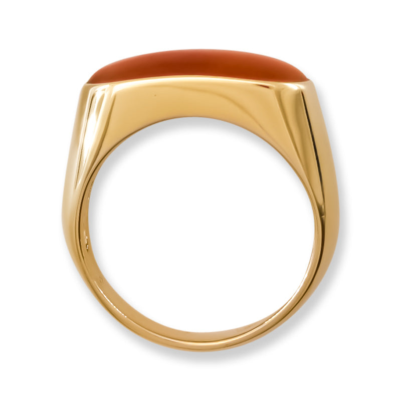 Red Jadeite Jade Saddle Ring in 14K Yellow Gold | UPC #406391