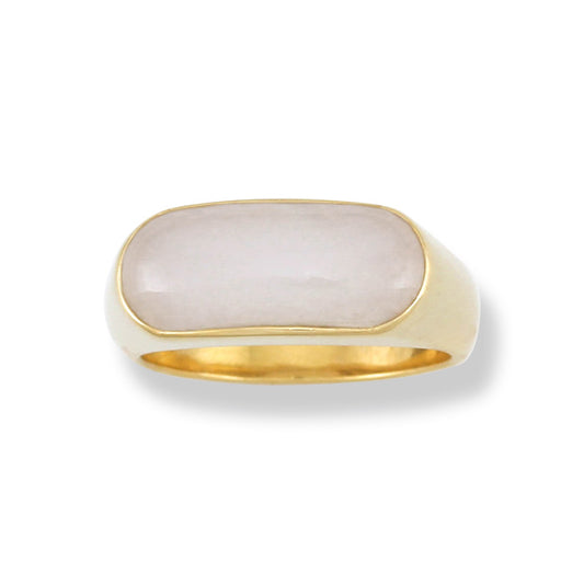 14K YELLOW GOLD WHITE JADEITE JADE SADDLE RING UPC #364707