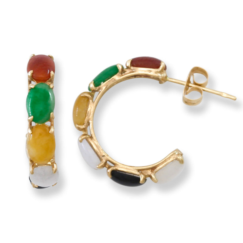 Vintage Rainbow Jadeite Jade 14K Yellow Gold Half Hoop Earring | UPC #405059