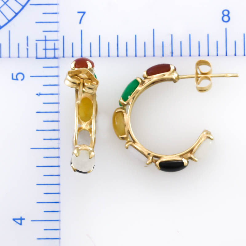 Vintage Rainbow Jadeite Jade 14K Yellow Gold Half Hoop Earring | UPC #405059