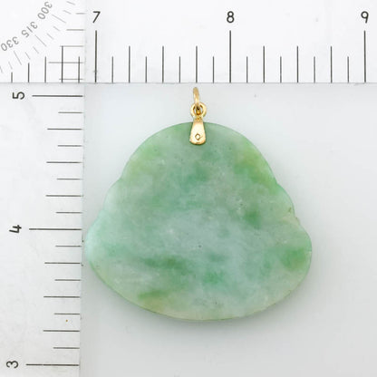 Large Green Jadeite Jade Carving 14K Yellow Gold  | Jade Buddha Pendant | UPC #406322