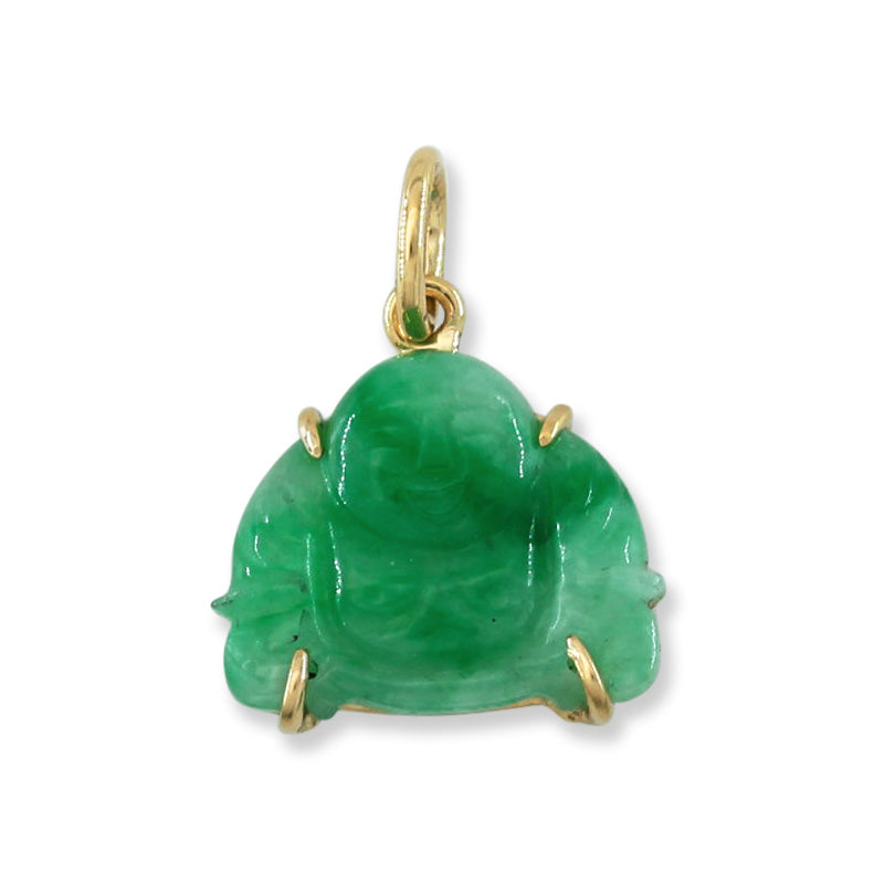 18K Yellow Gold Green Jadeite Jade Carved Buddha Pendant | UPC #395466