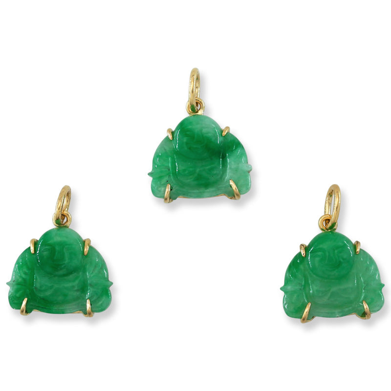 18K Yellow Gold Green Jadeite Jade Carved Buddha Pendant | UPC #395466