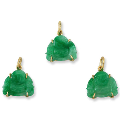 18K Yellow Gold Green Jadeite Jade Carved Buddha Pendant | UPC #395466