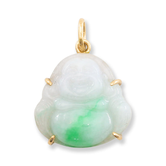 14K Yellow Gold Green Jadeite Jade Carving | Jade Buddha Pendant | UPC #406285