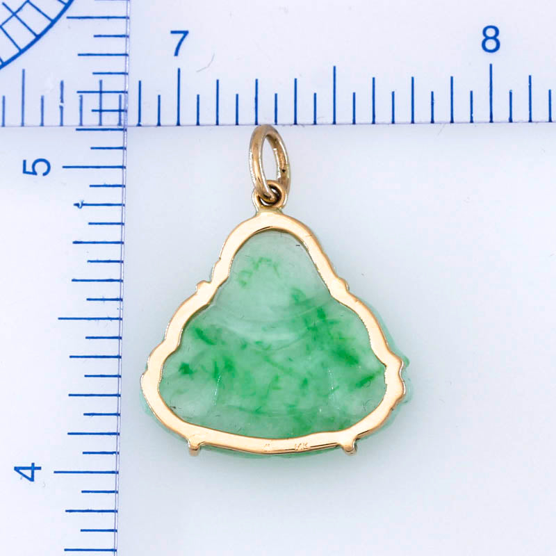 14K Yellow Gold Apple Green Jadeite Jade Pendant | Jade Buddha Carving | UPC #395473