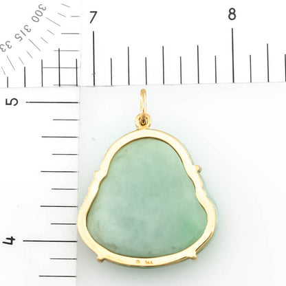 14K Yellow Gold Green Jadeite Jade Carving | Jade Buddha Pendant | UPC #406278