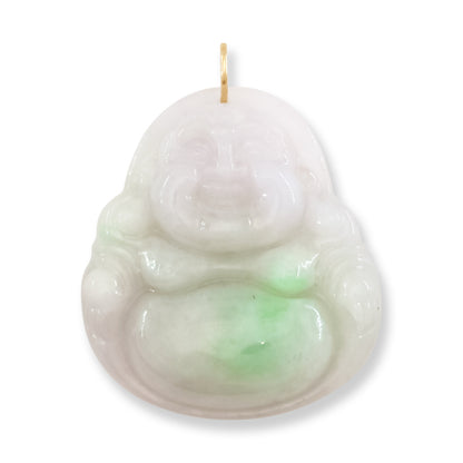 White & Green Jadeite Jade Carving 14K Yellow Gold  | Jade Buddha Pendant | UPC #071506