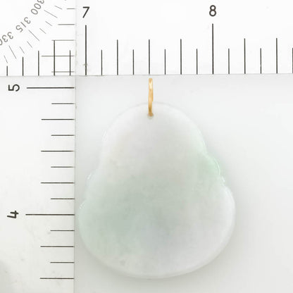 White & Green Jadeite Jade Carving 14K Yellow Gold  | Jade Buddha Pendant | UPC #071506