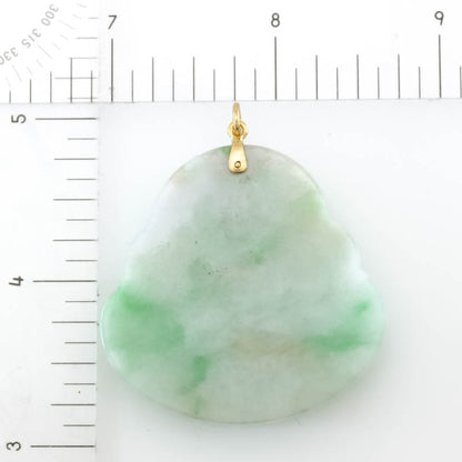 Large Green Jadeite Jade Carving 14K Yellow Gold  | Jade Buddha Pendant | UPC #071520