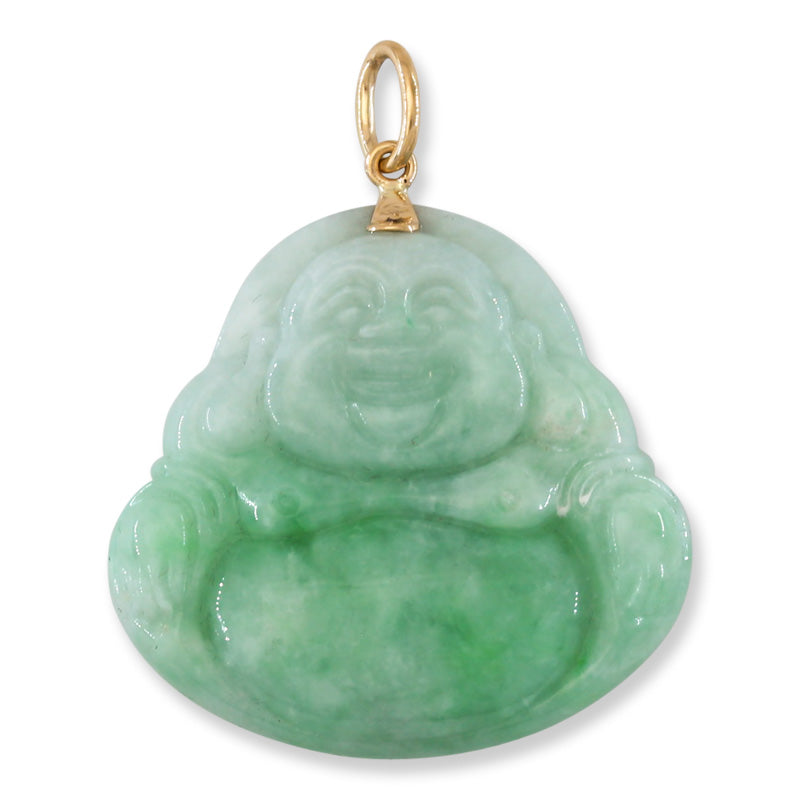 14K Yellow Gold Green Jadeite Jade Carved Buddha Pendant | UPC #333932