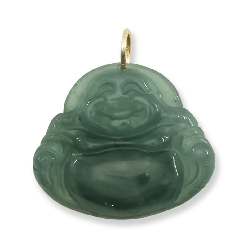 Blue Green Guatemalan Jadeite Jade Carving 14K Yellow Gold  | Jade Buddha Pendant | UPC #406308