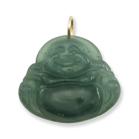 Blue Green Guatemalan Jadeite Jade Carving 14K Yellow Gold  | Jade Buddha Pendant | UPC #406308