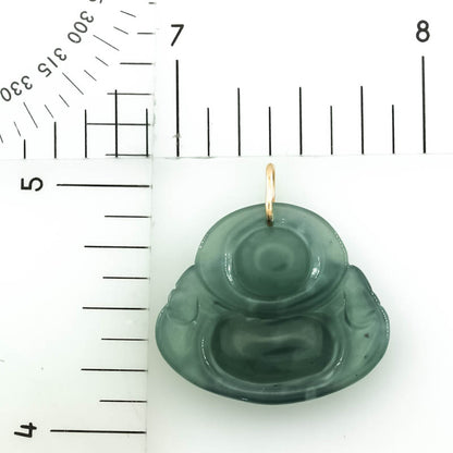 Blue Green Guatemalan Jadeite Jade Carving 14K Yellow Gold  | Jade Buddha Pendant | UPC #406308