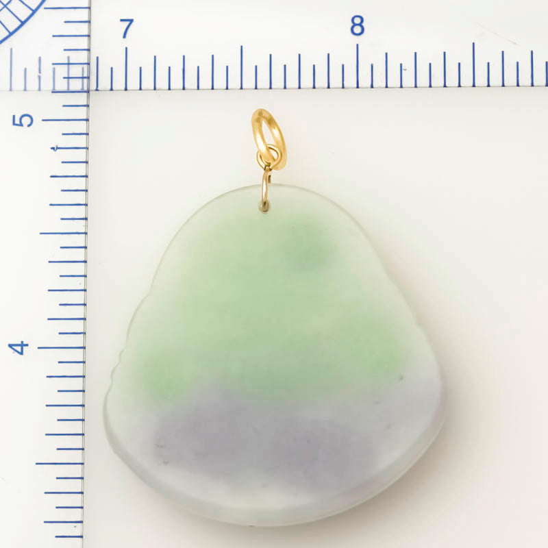GREEN & LAVENDER JADEITE JADE 18K YELLOW GOLD CARVED BUDDHA PENDANT UPC #397101