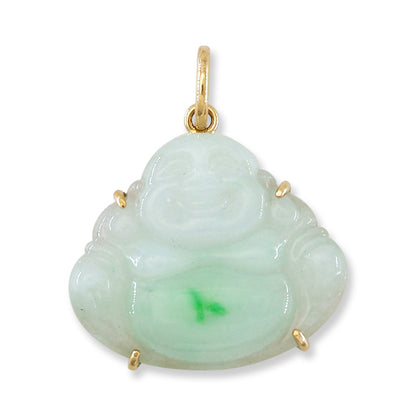 14K Yellow Gold White and Green Jadeite Jade Carving | Jade Buddha Pendant | UPC #395480