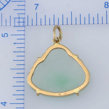 14K Yellow Gold White and Green Jadeite Jade Carving | Jade Buddha Pendant | UPC #395480