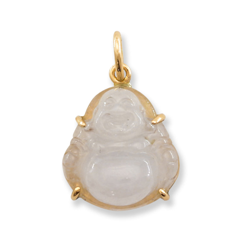 Ice Jadeite Jade Carving 14K Yellow Gold  | Jade Buddha Pendant | UPC #406292