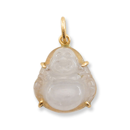 Ice Jadeite Jade Carving 14K Yellow Gold  | Jade Buddha Pendant | UPC #406292