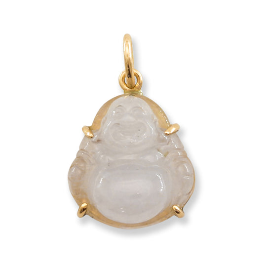 Ice Jadeite Jade Carving 14K Yellow Gold  | Jade Buddha Pendant | UPC #406292