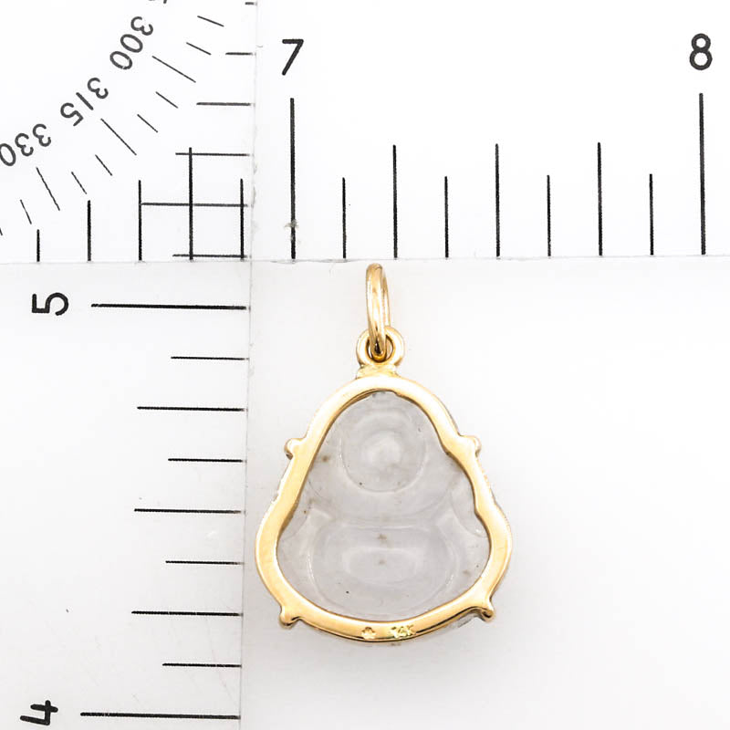 Ice Jadeite Jade Carving 14K Yellow Gold  | Jade Buddha Pendant | UPC #406292