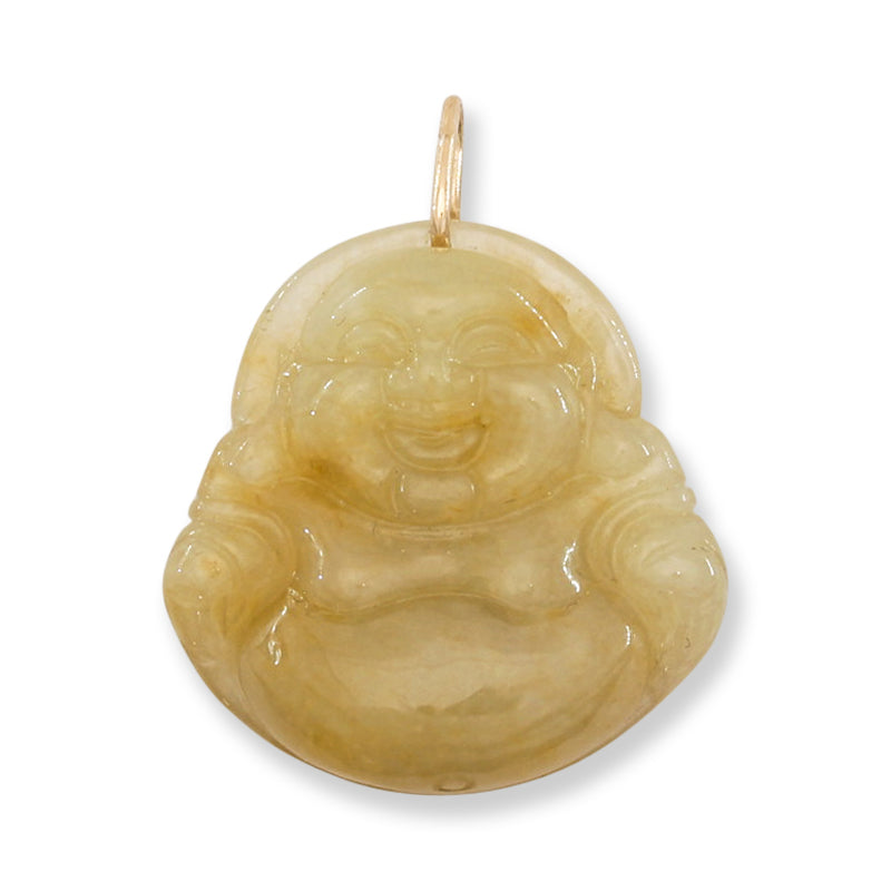 Yellow Jadeite Jade Carving 14K Yellow Gold  | Jade Buddha Pendant | UPC #406315