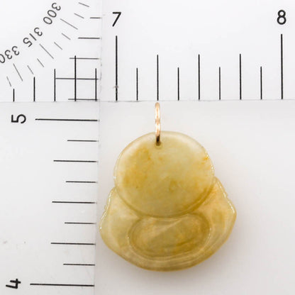 Yellow Jadeite Jade Carving 14K Yellow Gold  | Jade Buddha Pendant | UPC #406315