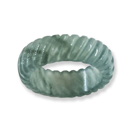 Blue Green Jadeite Jade Carved Band Ring Finger Size 4 | UPC #398337