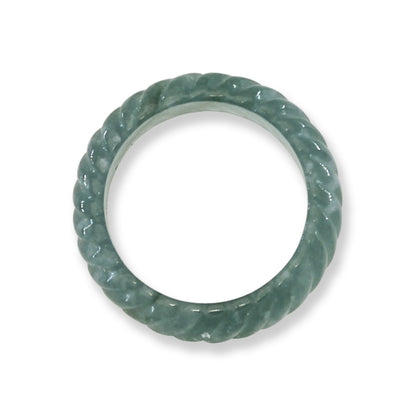 Blue Green Jadeite Jade Carved Band Ring Finger Size 4 | UPC #398337