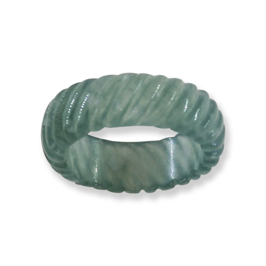 Blue Green Jadeite Jade Carved Band Ring Finger Size 4.75 | UPC #398320