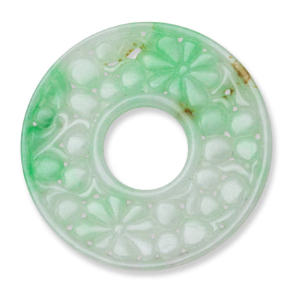 GREEN JADEITE JADE LOOSE CARVED FLORAL PI DISC PENDANT UPC #190931