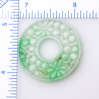 GREEN JADEITE JADE LOOSE CARVED FLORAL PI DISC PENDANT UPC #190931