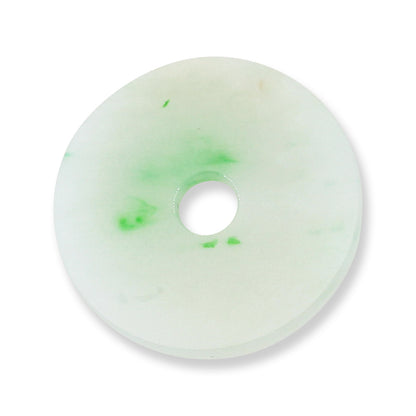 White & Green Jadeite Jade Loose Flat Disc Pendant | White & Green Jade Donut | UPC #407084