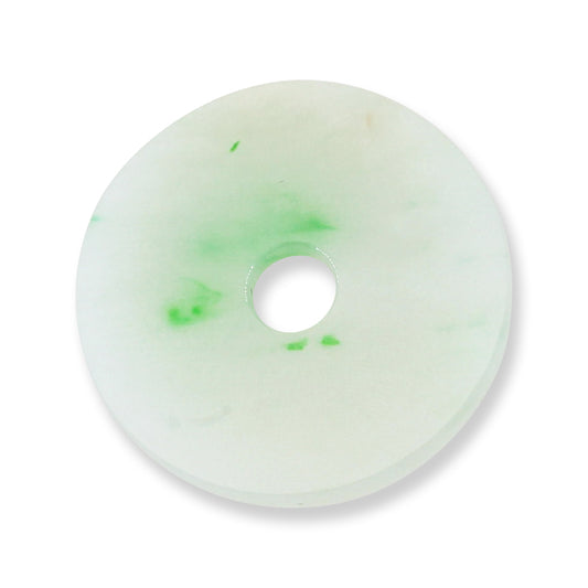 White & Green Jadeite Jade Loose Flat Disc Pendant | White & Green Jade Donut | UPC #407084